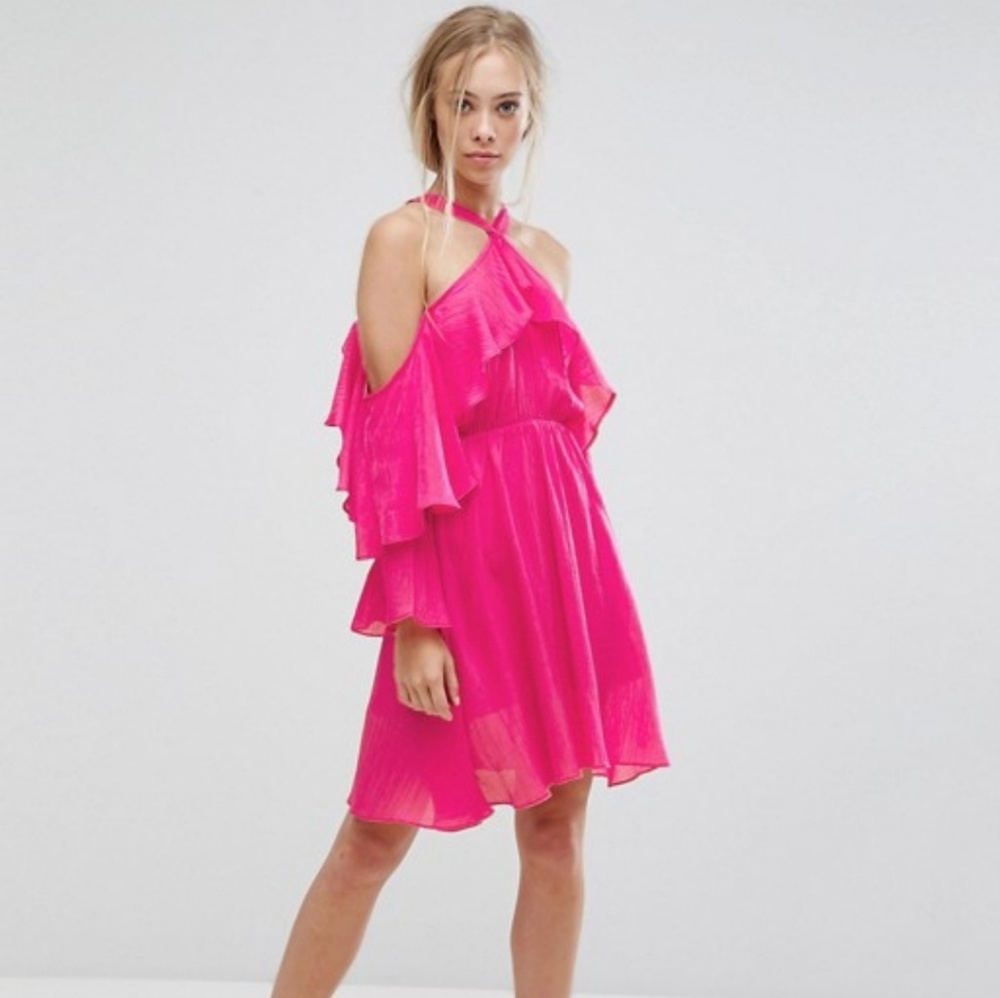 Pearl Ruffle Halter Dress